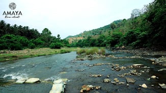 a river with rocks and rocks in the foreground
