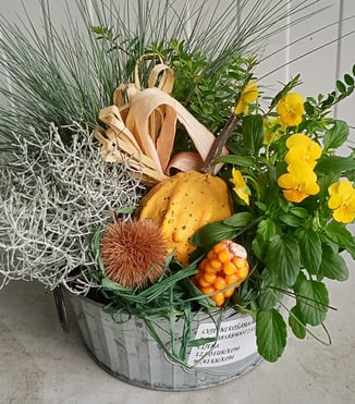 a basket with flowers