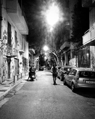 Athens streets at the night time