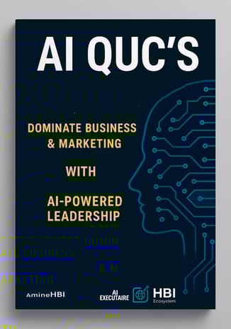 Cover of "AI QUC’s: Leadership Redefined" — an AI-powered business strategy ebook by HBI Ecosystem.