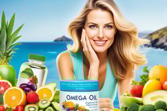 a woman with a bottle of omega oil