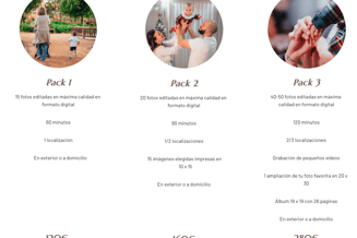 información de packs y precios de sesiones fotográficas familiares en granada