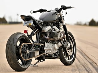 Custom motorcycle parked on road