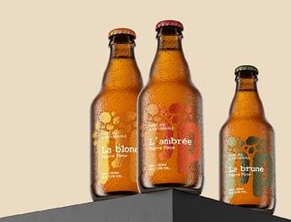 Design de 3 bouteilles de bières de la brasserie bio & artisanale Pierre Pinte