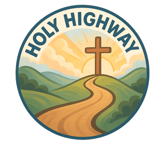 A cartoon style logo for the Holy Highway introduces in the Bible.