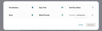 A screenshot demonstrating the available resources that can be generated