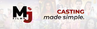 Large MJ Films banner logo showcasing the premier film and TV casting agency in India, known for handling casting calls