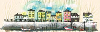 The quay, Appledore | Part 1 of 3 | mixed media on rice paper, a painting of a boat in the water