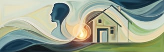 immagine astratta di una testa umana e di una casa con delle onde che le mettono in relazione tra loro