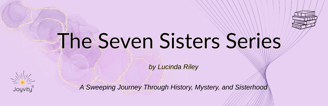 The Seven Sisters Series, light purple background with soft gold sparkles, abstract floral textures,