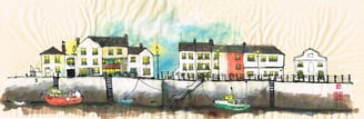 The quay, Appledore | Part 2 of 3 | mixed media on rice paper, a painting of a boat in the water