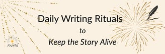banner for daily writing rituals with images of fireworks in gold specs and gold splatter