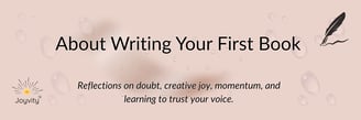 Blush banner with blog title and water droplet design — soft, creative tone.