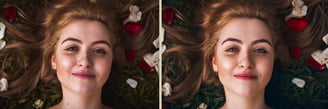 a woman with long hair and a flower in her hair