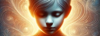 a young boy with a glowing light shining through his eyes