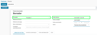 proveedor y fecha de factura