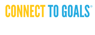 a yellow and blue connect to goal logo