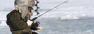 kid fishing in snow