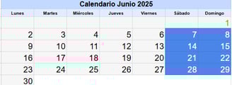 Calendario 80 horas doblaje en fin de semana  junio 2025