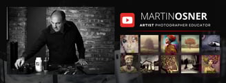 Martin Osner YouTube banner with studio photo, social links, artwork thumbnails, and subscribe.