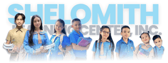 Students in uniform with books in front of Shelomith Learning Center, Inc. logo.