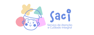 Logo de clínica pediátrica com saci, flor e formas infantis e cores pastel