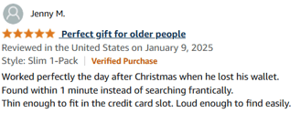 5 star Review of tile slim about being perfect for the buffway travel wallet