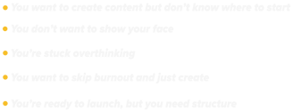 Visual list showing creator struggles: overwhelm, fear, burnout, overthinking, lack of clarity