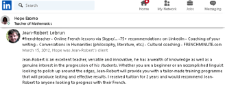 Example 7 of LinkedIn recommendations written for French teacher Jean-RobertLebrun