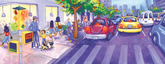 Illustrations from Bruno & Frida Go To New York by New Orleans artist Melissa Vandiver.
