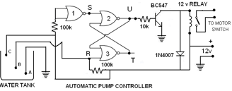 Automatic water pump controller using NOR GATE(CD 4001 IC)
