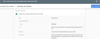 Prueba de resultados enriquecidos de Google