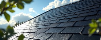 A roof that just received a cleaning on a bright clear blue sky day