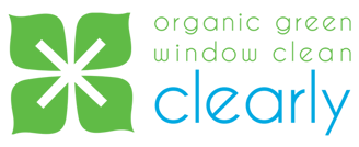 Clearly logo, green plant leaf in the shape of a clover with green and blue text colors