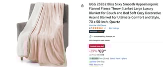 UGG 23852 Bliss Silky Smooth Hypoallergenic Flannel Fleece Throw Blanket Large Luxury Blanket
