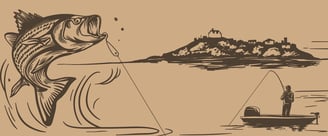 Line art illustration, fisherman, tranquil scene, fishing rod, nature art
