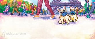 Illustrations from Bruno & Frida Go To Paris by New Orleans artist Melissa Vandiver.