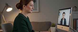 professional virtual online mock interview with woman looking at the screen