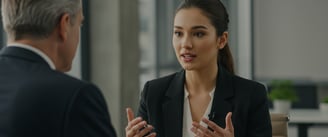 job candidate confidently handling a difficult question on interview