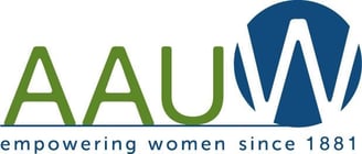 AAUW logo with 'AUW' in green and blue, emphasizing empowerment of women scholars globally