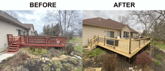 Before and after images of deck remodel