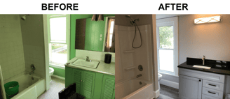 Before and after images of bathroom remodel