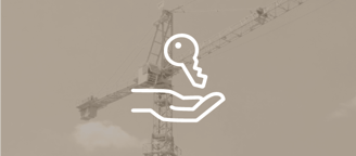 Location, vente d’accessoires pour grue – icône d’une main tenant une clé devant une grue