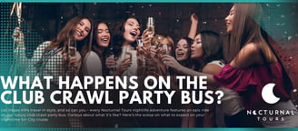 Group of friends enjoying champagne on a Vegas club crawl party bus with Nocturnal Tours.