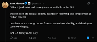 Sam Altman tweet chatgpt 4.1