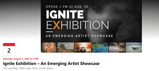 Facebook event banner for Ignite Exhibition with date, venue, and featured artworks