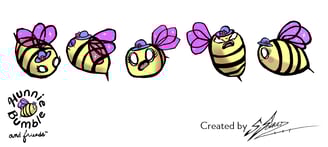 hunnie bumble character, character turnaround, bees, queen bee, character sheet