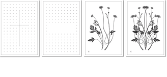 Trauerkarten-Serie mit kleinen, geordneten Kreuzen und Wiesenblumen