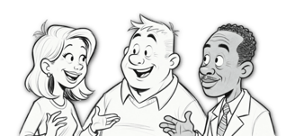 Three adult learners are sharing their excited learning experiences.