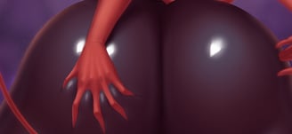 Red skin demon girl wearing latex leggings